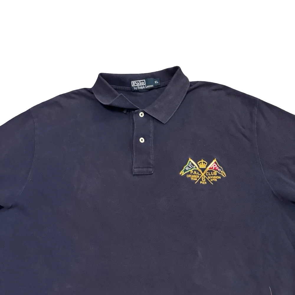 Polo Ralph Lauren Mens XL Navy Yacht Club Cruiser Team Graphic Back Patch Polo